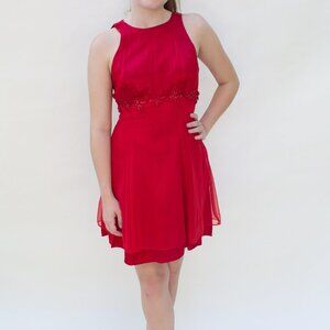 Vintage 90's Mini Dress Homecoming Dance Red Satin Open Back Flowers Holiday